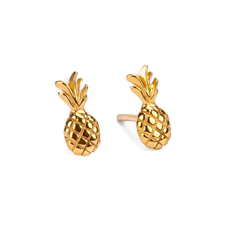 Miniature Pineapple Stud Earrings in Silver with 24ct Gold sold by Henryka