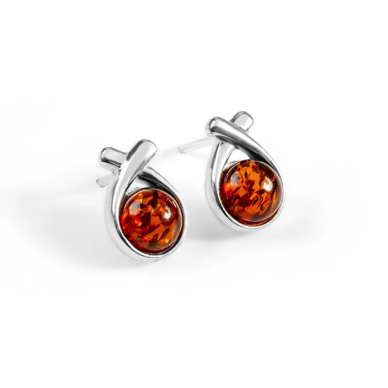 Sealed With A Kiss Stud Earrings in Silver and Cognac Amber sold by Henryka