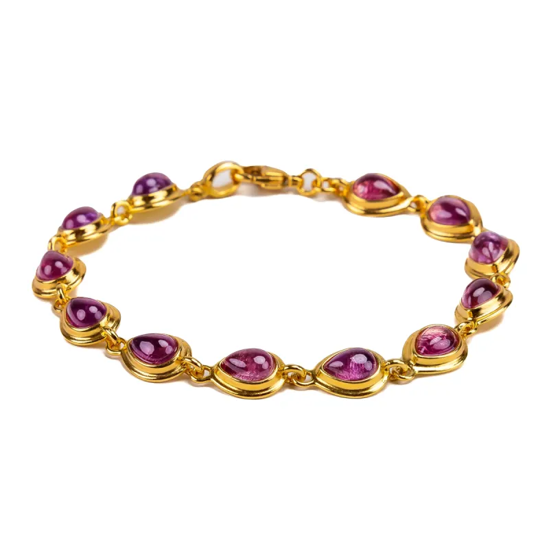 Classic Teardrop Link Bracelet in Silver with 24ct Gold and Amethyst sold by Henryka