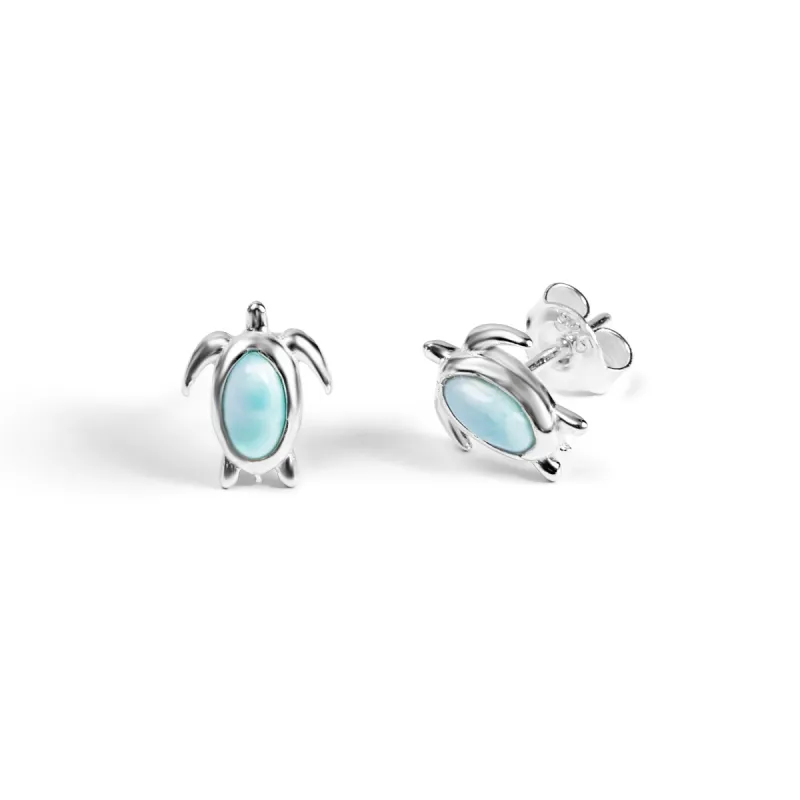 Turtle Stud Earrings in Silver & Larimar sold by Henryka