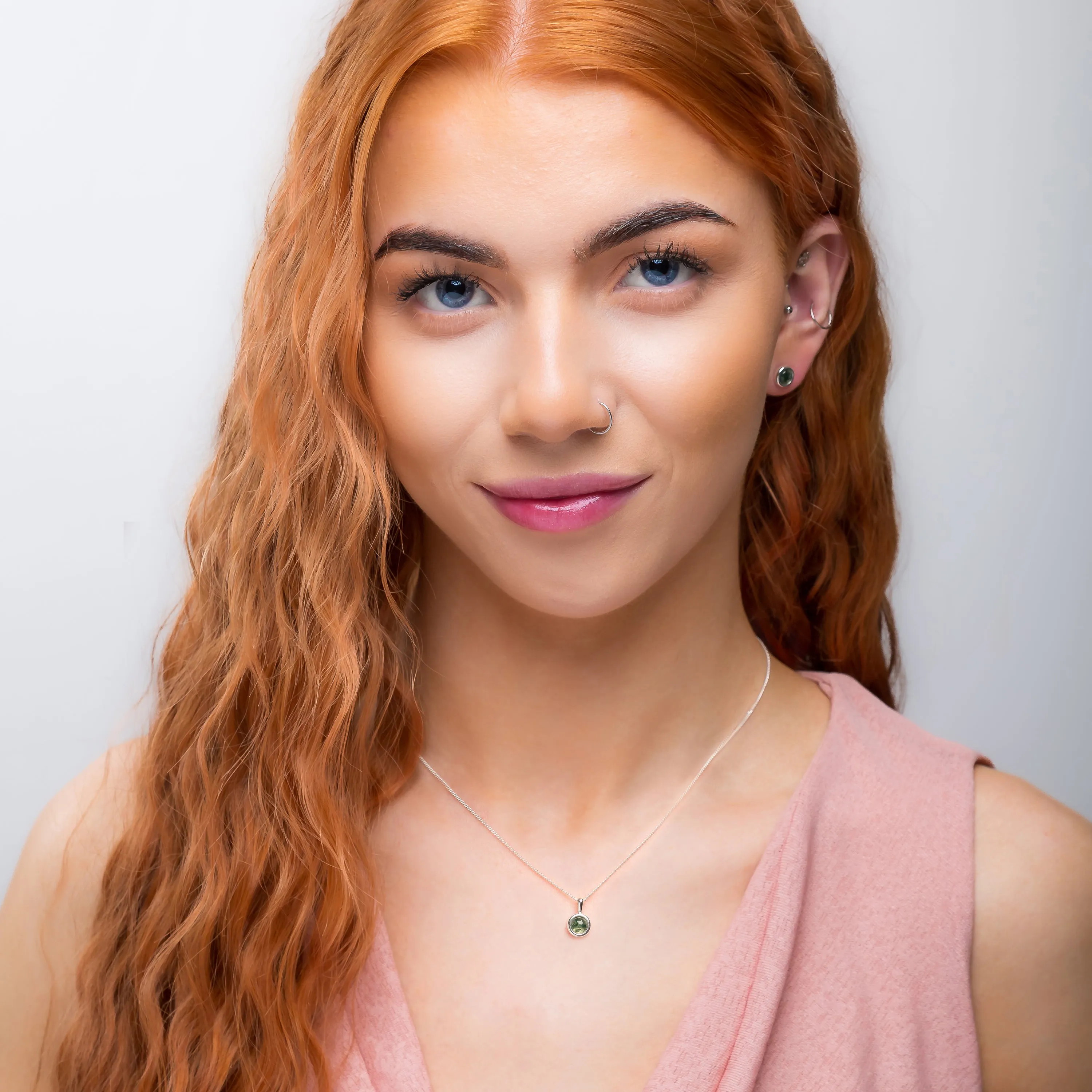 Small Round Stud Earrings in Silver and Moss Agate sold by Henryka product image thumbnail 4