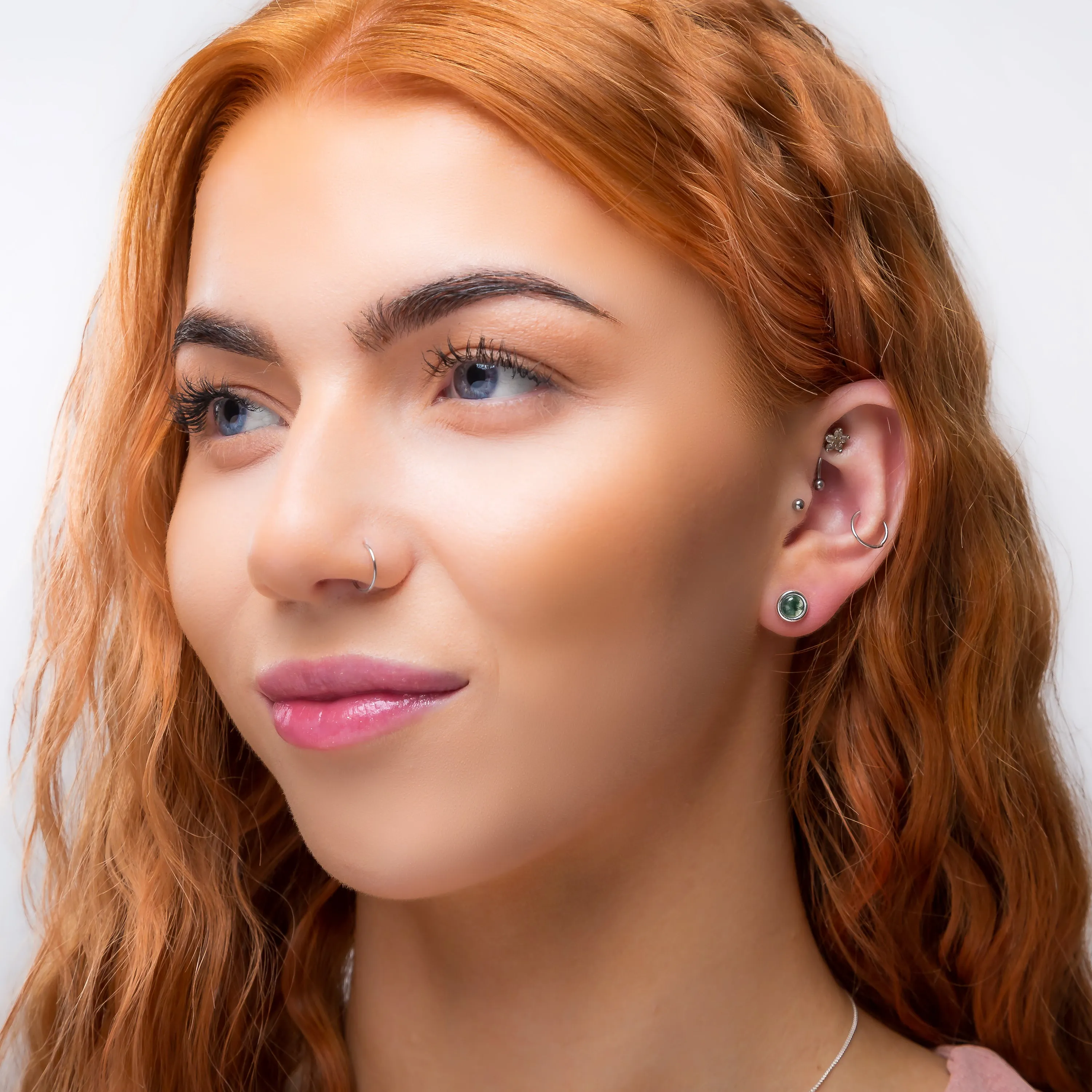 Small Round Stud Earrings in Silver and Moss Agate sold by Henryka product image thumbnail 3