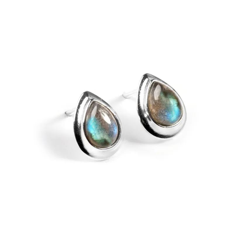 Classic Teardrop Stud Earrings in Silver and Labradorite sold by Henryka
