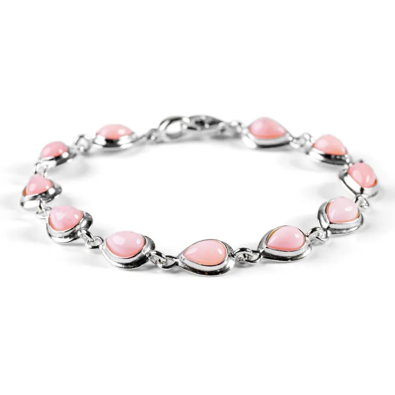 Classic Teardrop Link Bracelet in Silver and Pink Peruvian Opal sold by Henryka