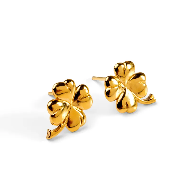 Lucky Four Leaf Clover Stud Earrings in Silver with 24ct Gold sold by Henryka