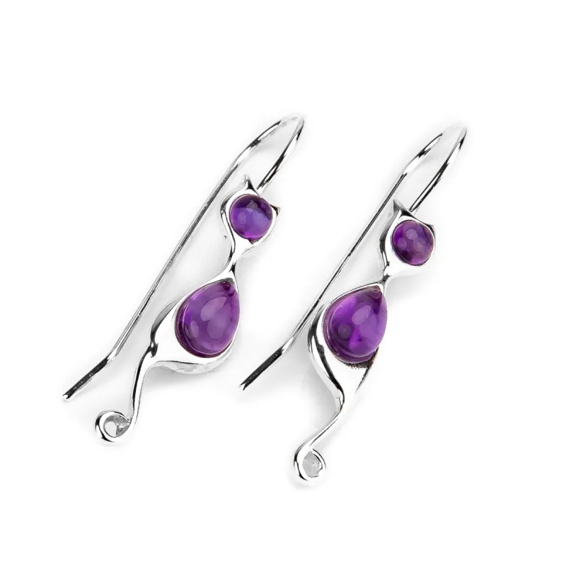 Cat Drop Earrings in Silver and Amethyst sold by Henryka