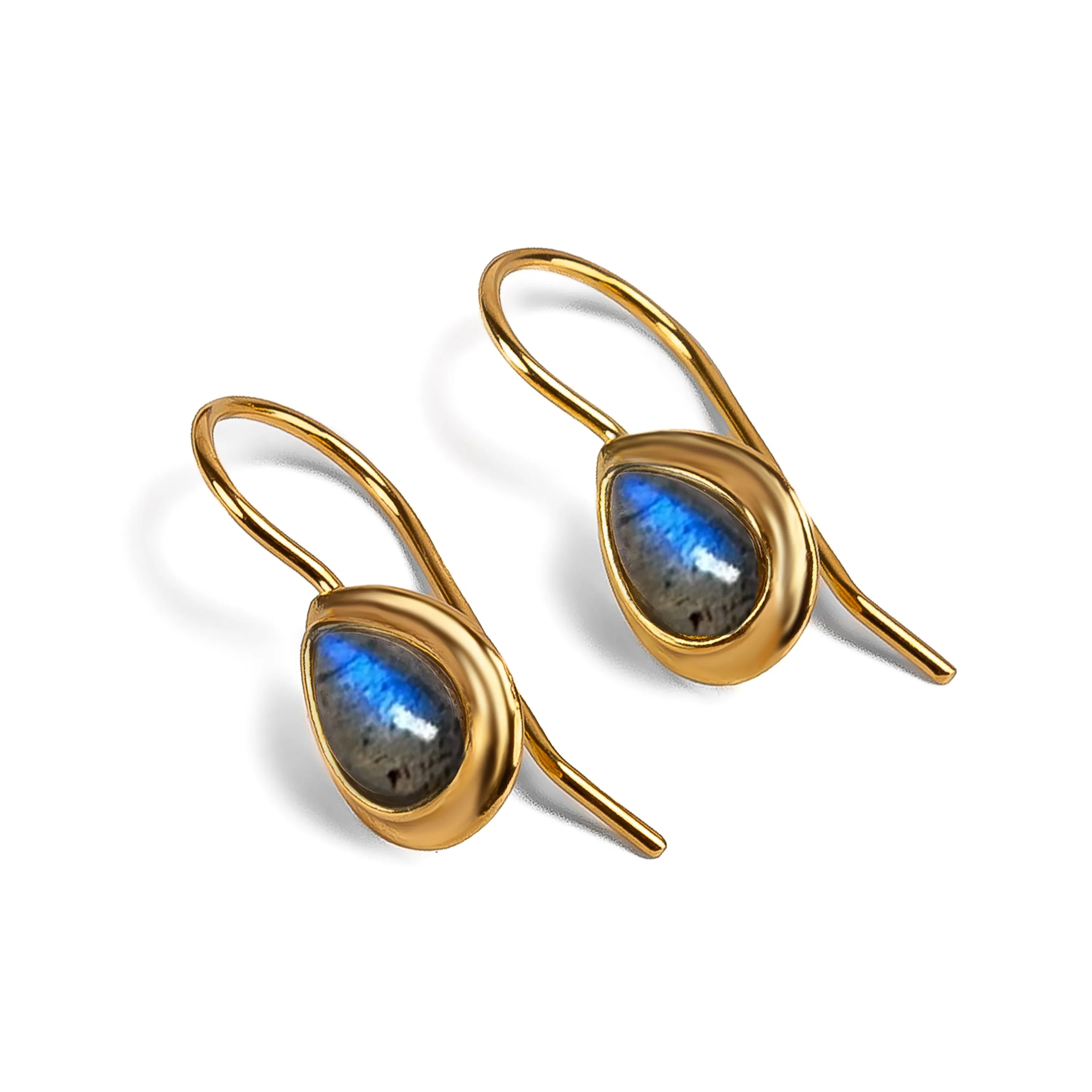 Classic Teardrop Hook Earrings in Silver with 24ct Gold & Labradorite sold by Henryka