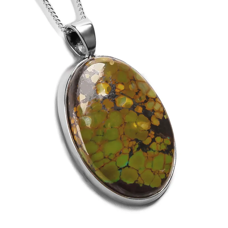 Olive Green Tibetan Turquoise Necklace - Natural Designer Gemstone sold by Henryka