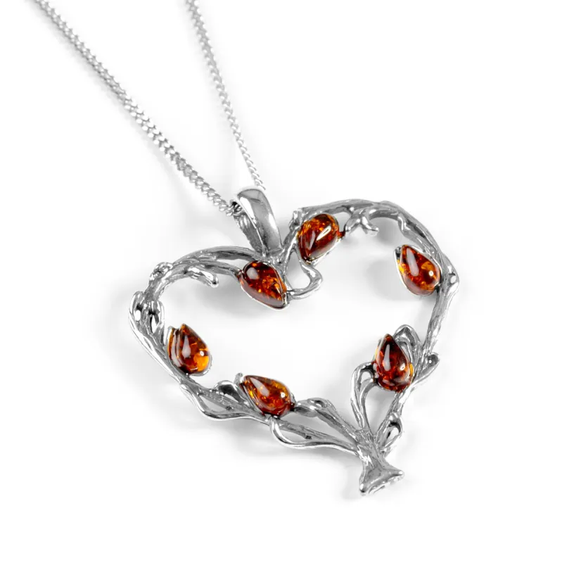 Tree of Love Heart Necklace in Silver and Cognac Amber sold by Henryka