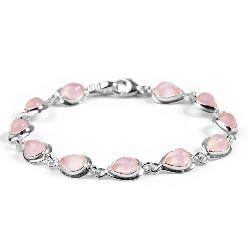 Classic Teardrop Link Bracelet in Silver and Rose Quartz sold by Henryka