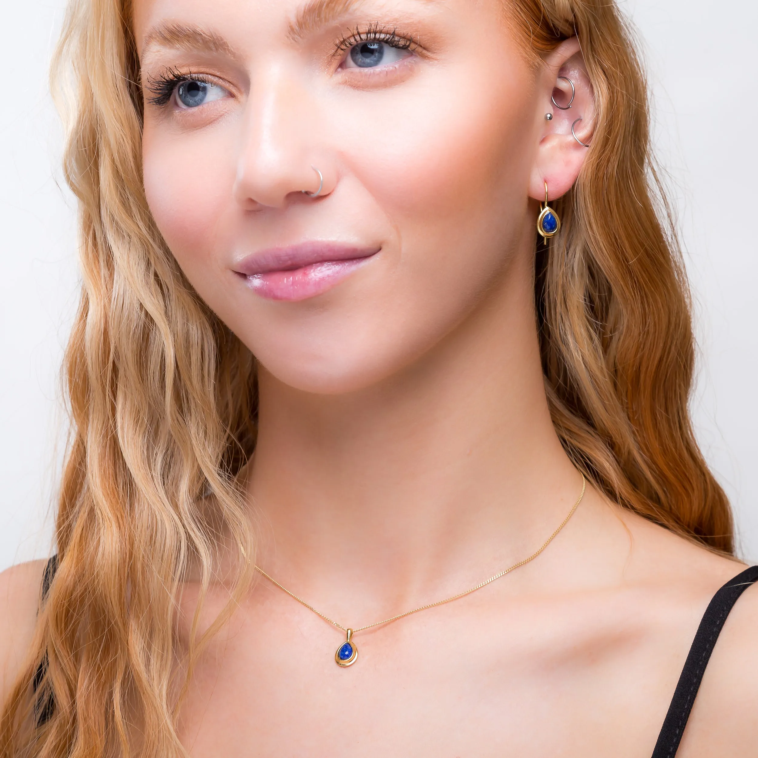 Classic Teardrop Necklace in Silver with 24ct Gold and Lapis Lazuli sold by Henryka product image thumbnail 3