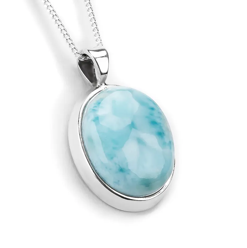 Classic Oval Larimar Gemstone Necklace - Natural Designer Gemstone sold by Henryka