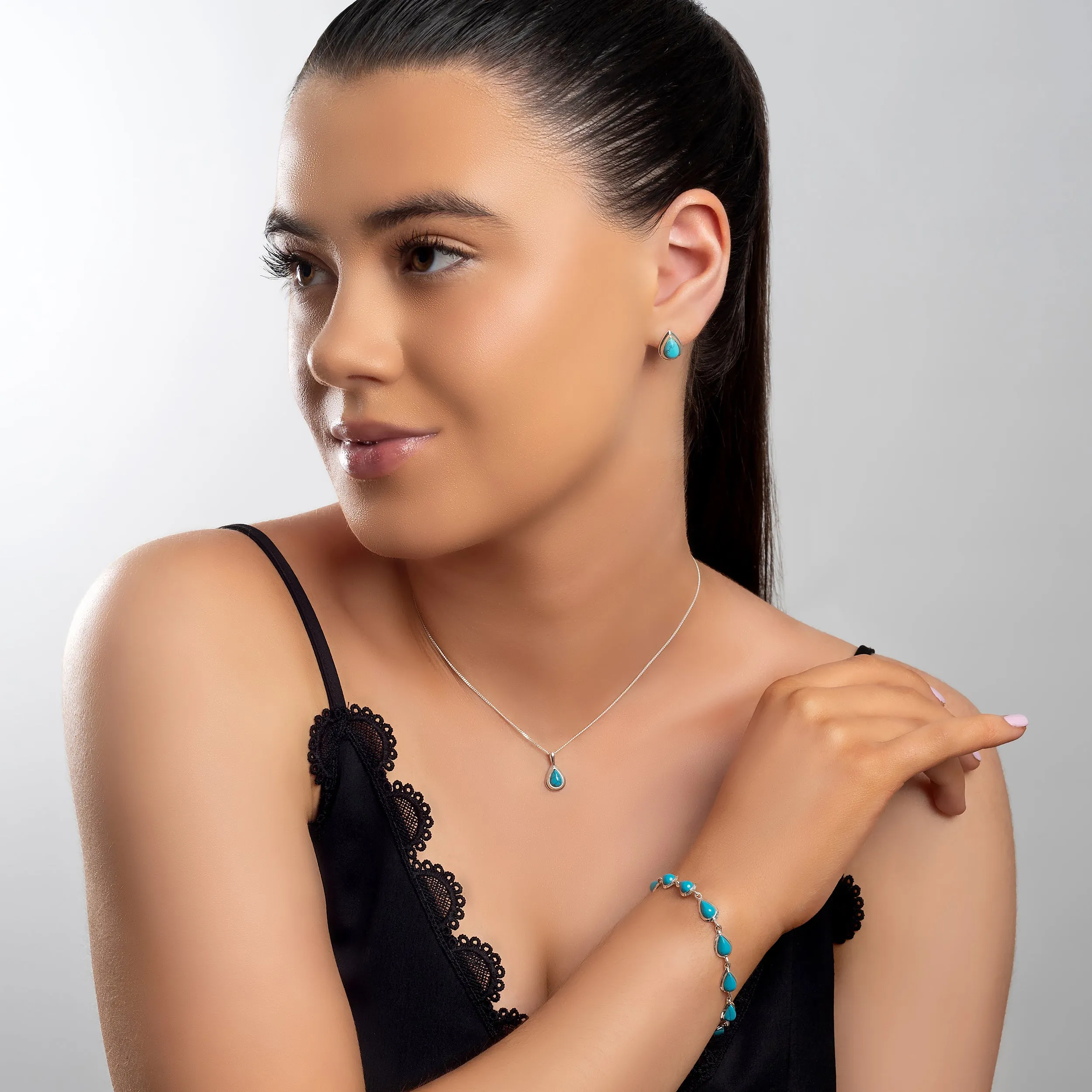 Classic Teardrop Stud Earrings in Silver and Turquoise sold by Henryka product image thumbnail 4