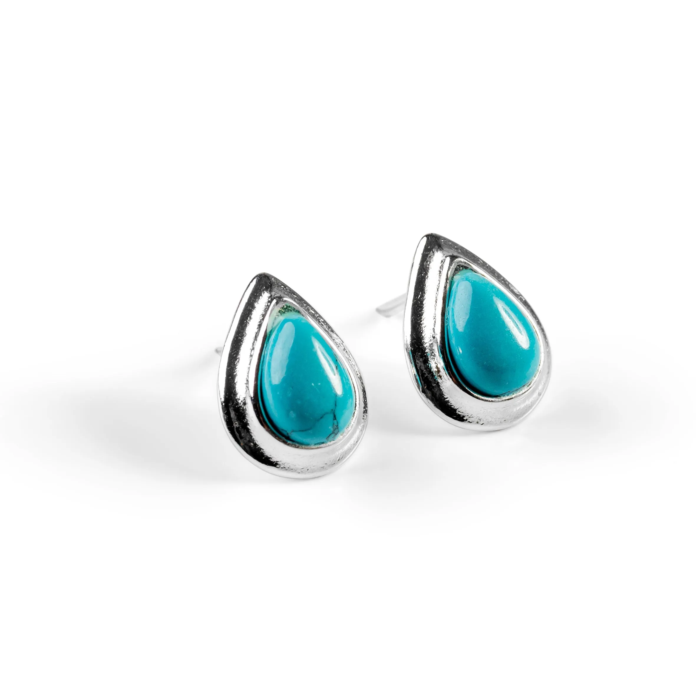 Classic Teardrop Stud Earrings in Silver and Turquoise sold by Henryka