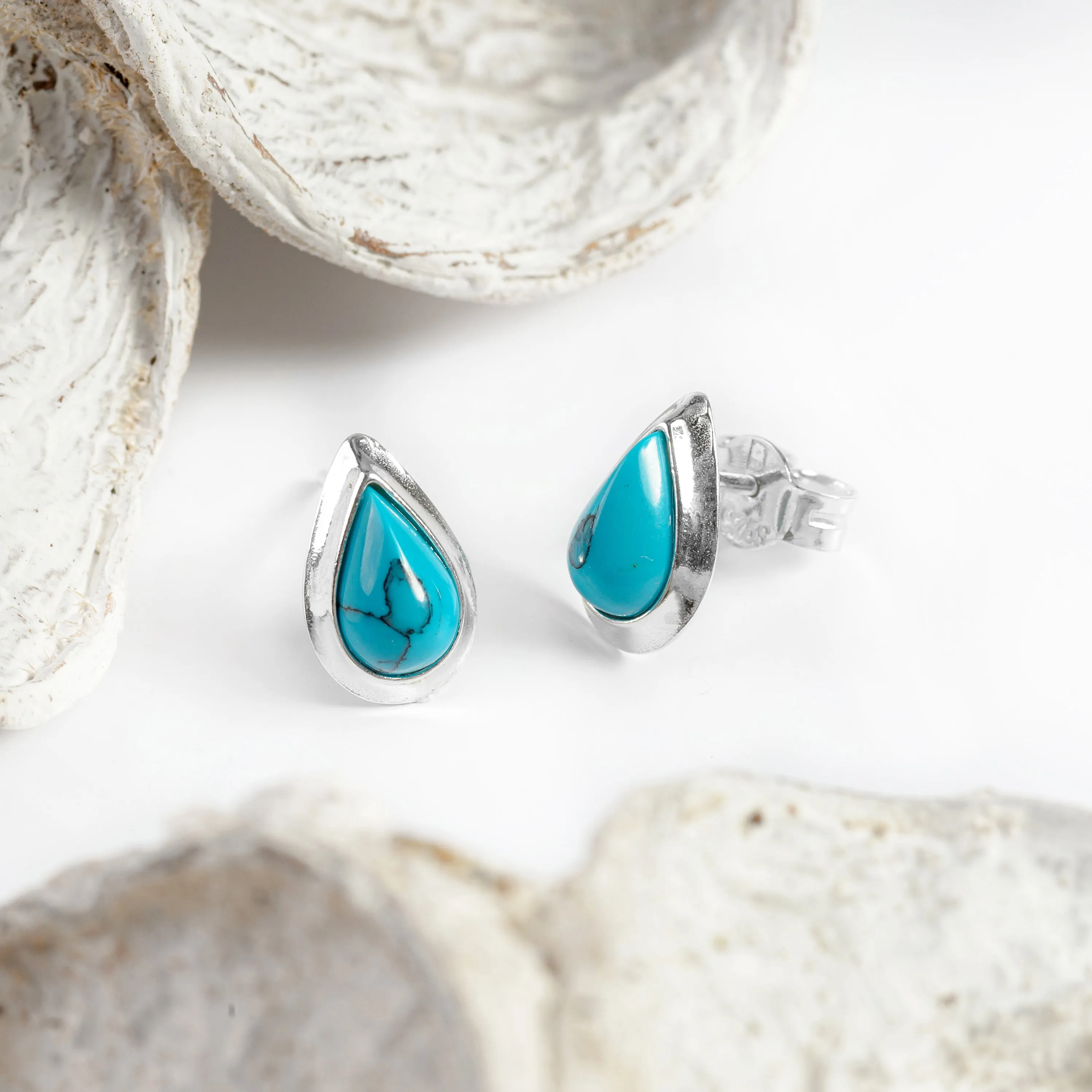 Classic Teardrop Stud Earrings in Silver and Turquoise sold by Henryka product image thumbnail 5