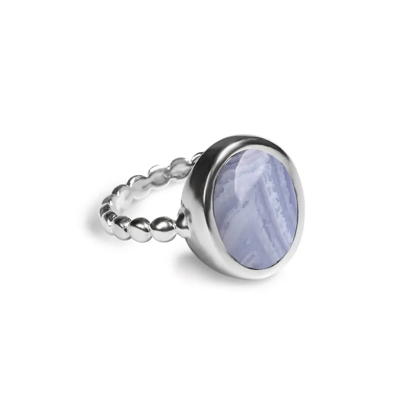 Large Oval Delicate Ring in Silver and Blue Lace Agate sold by Henryka