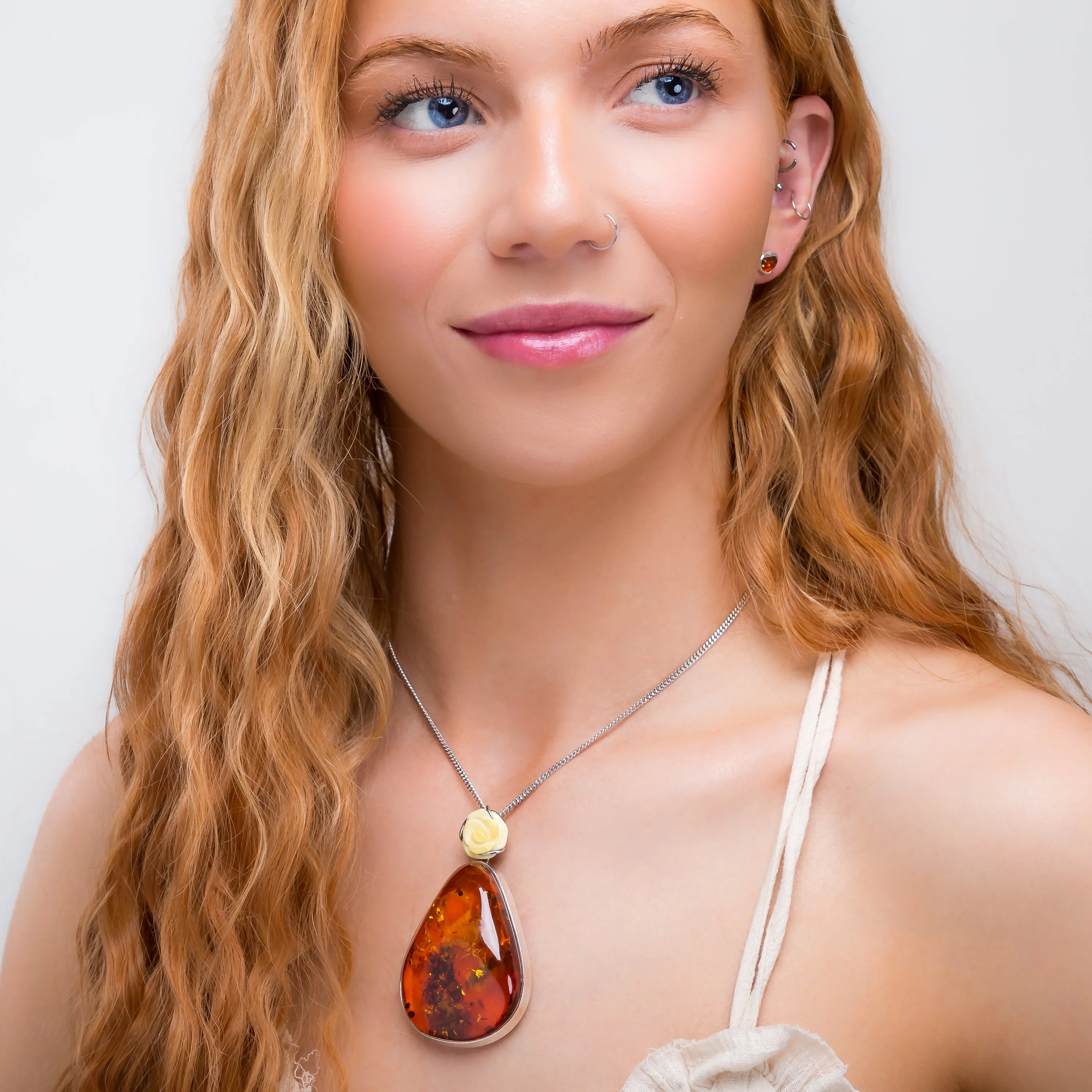Beautiful Cognac Amber and Silver Necklace - Natural Designer Gemstone sold by Henryka product image thumbnail 2