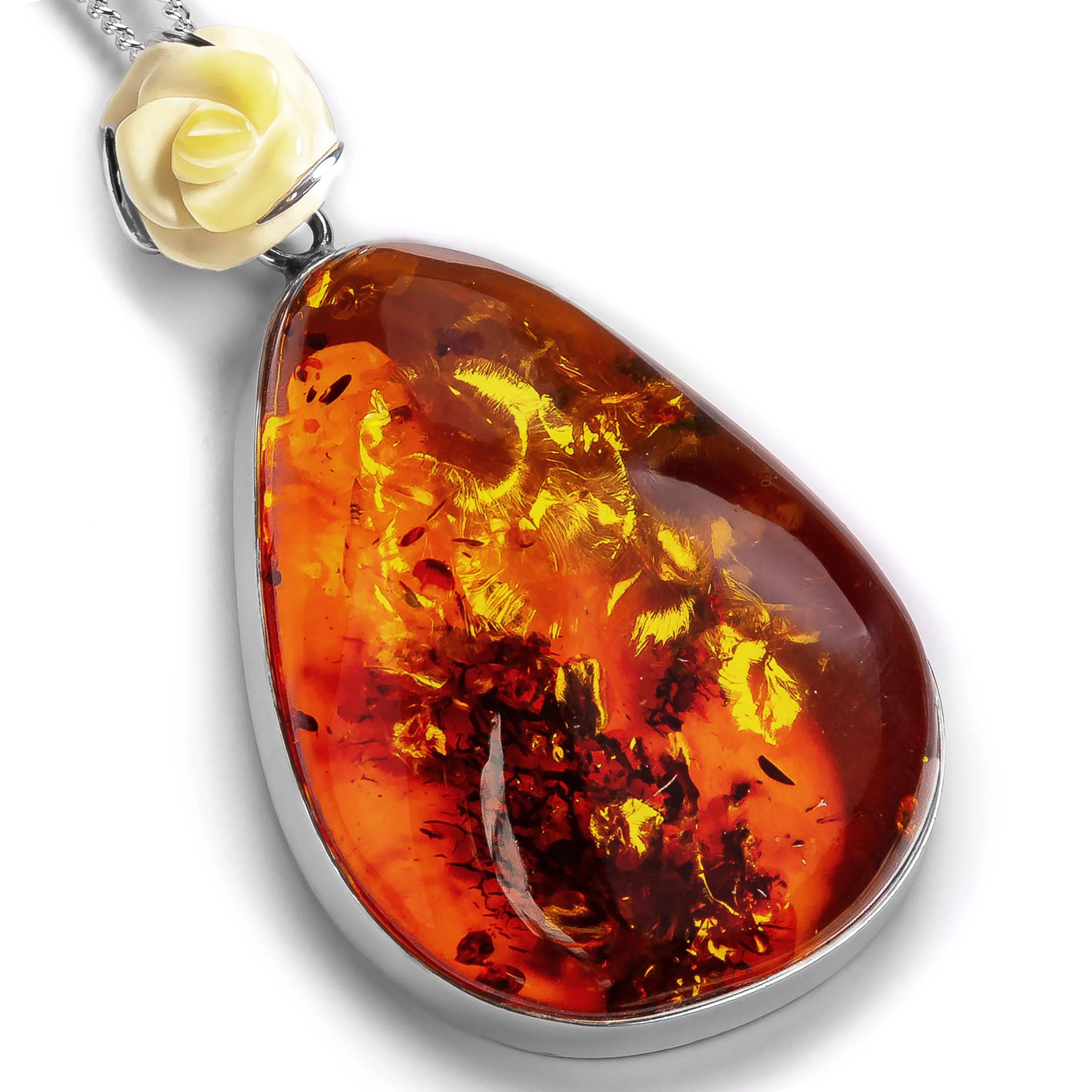 Beautiful Cognac Amber and Silver Necklace - Natural Designer Gemstone sold by Henryka