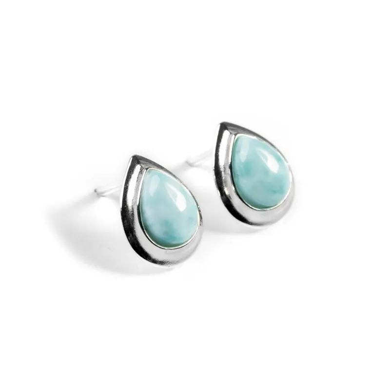 Classic Teardrop Stud Earrings in Silver and Larimar sold by Henryka