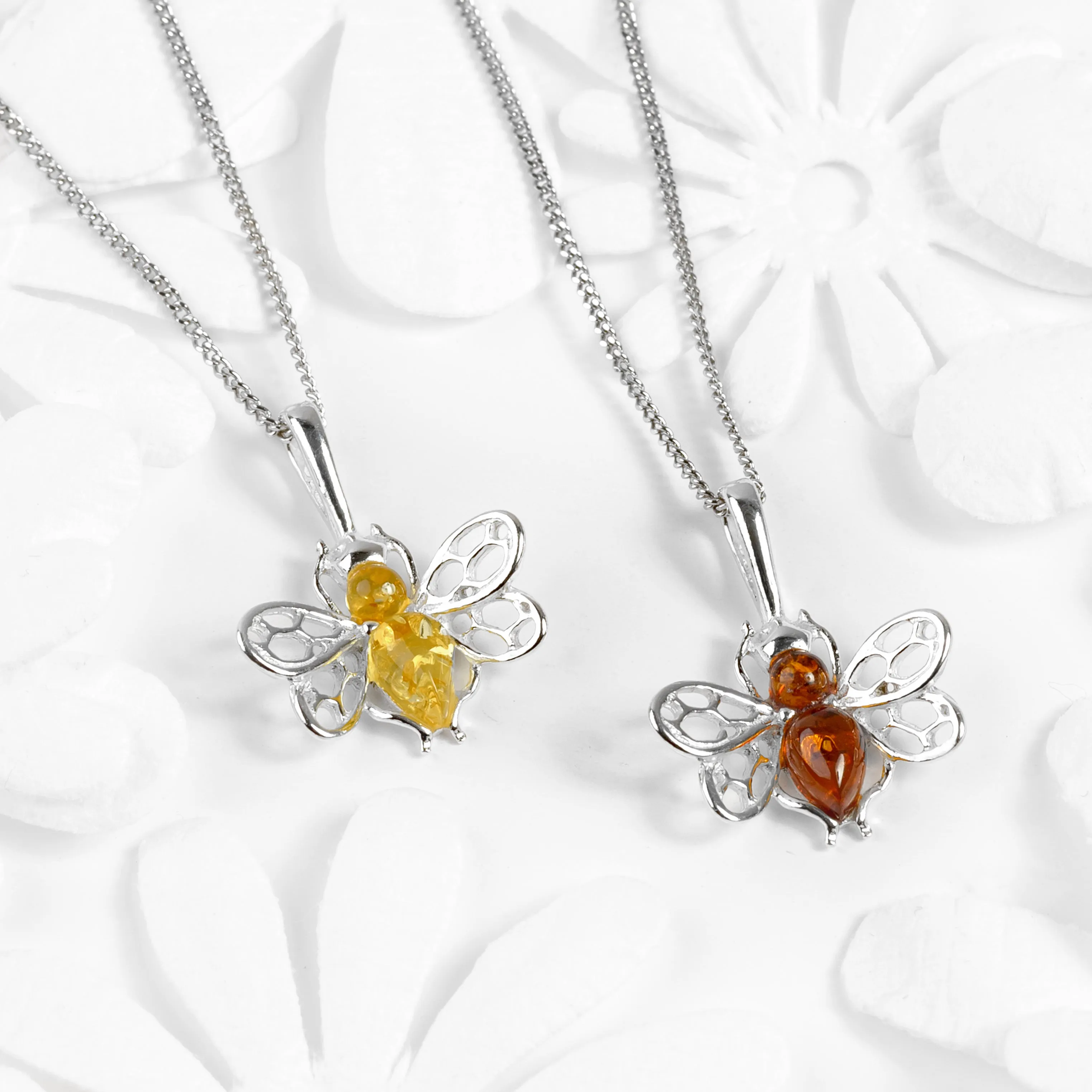 Tiny Honey Bee Necklace in Silver and Yellow Amber sold by Henryka product image thumbnail 5
