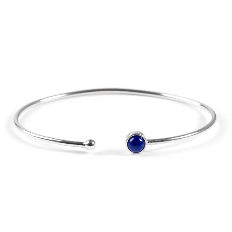 Simple Solo Cuff Bangle in Silver and Lapis Lazuli sold by Henryka