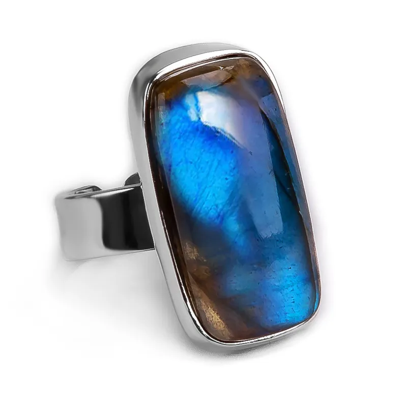 Stunning Deep Blue Flash Labradorite Statement Ring - Natural Designer Gemstone sold by Henryka