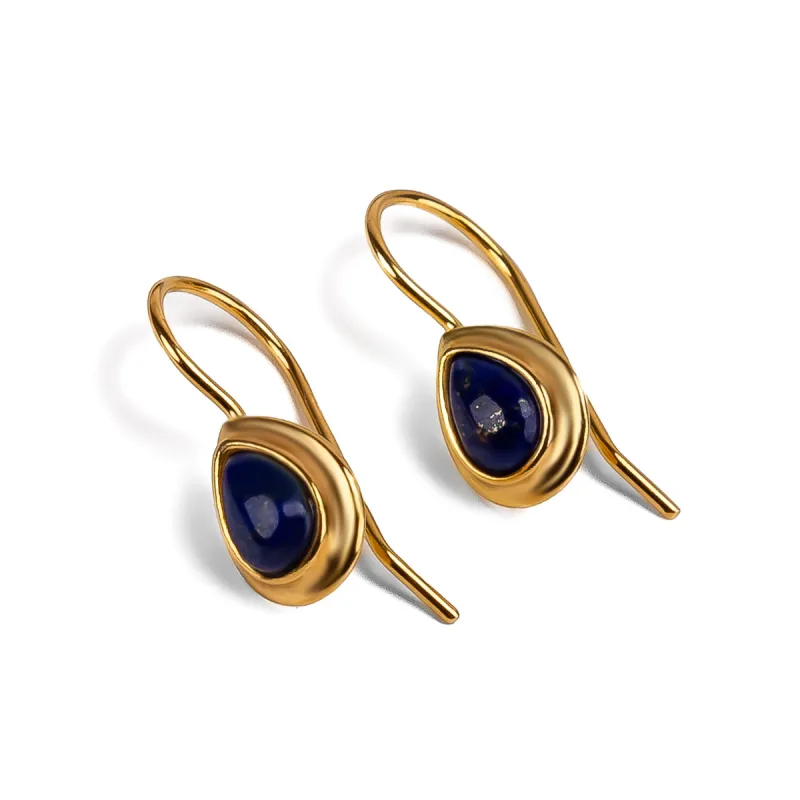 Classic Teardrop Hook Earrings in Silver with 24ct Gold and Lapis Lazuli sold by Henryka