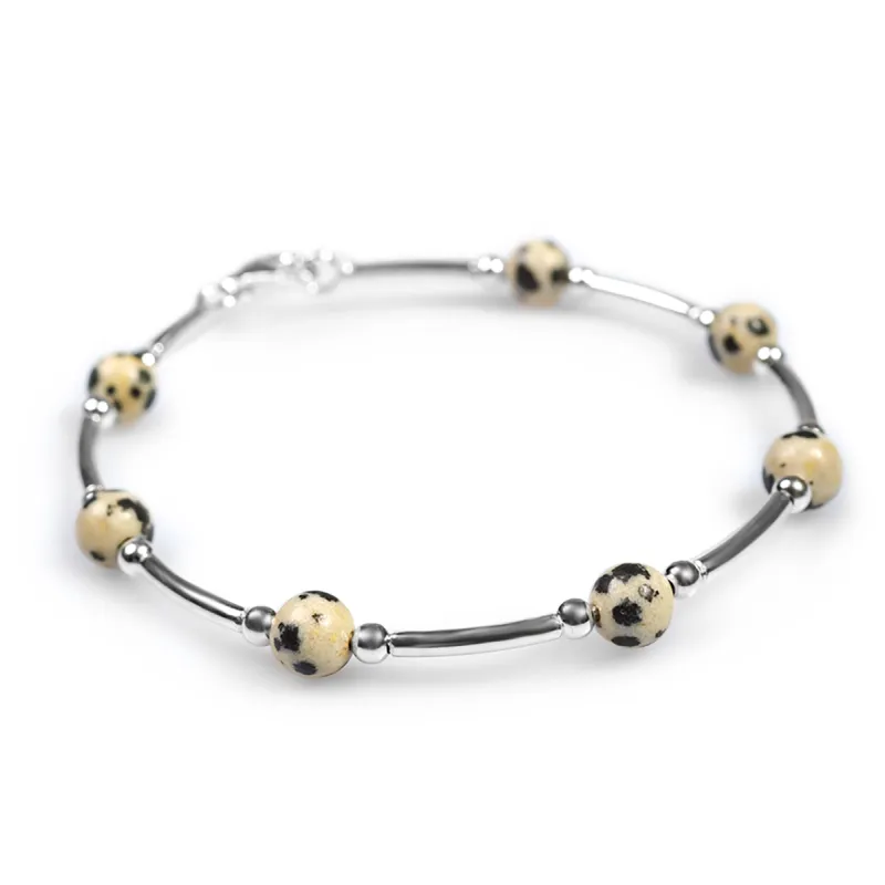 Bead Tube Bracelet in Silver and Dalmatian Jasper sold by Henryka