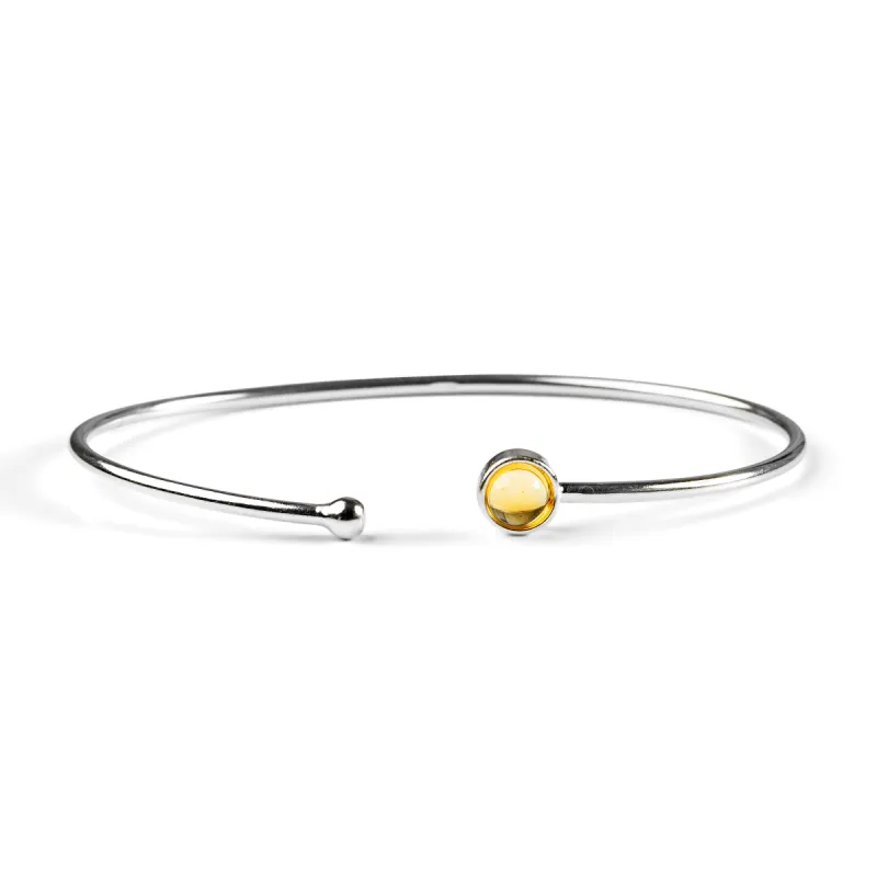 Simple Solo Cuff Bangle in Silver and Citrine sold by Henryka
