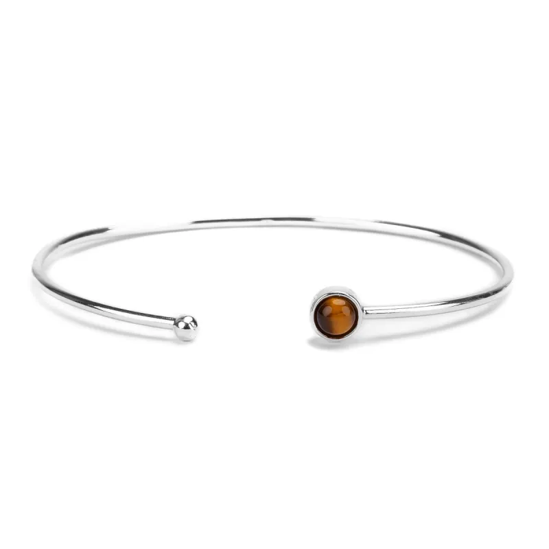 Simple Solo Cuff Bangle in Silver and Tigers Eye sold by Henryka