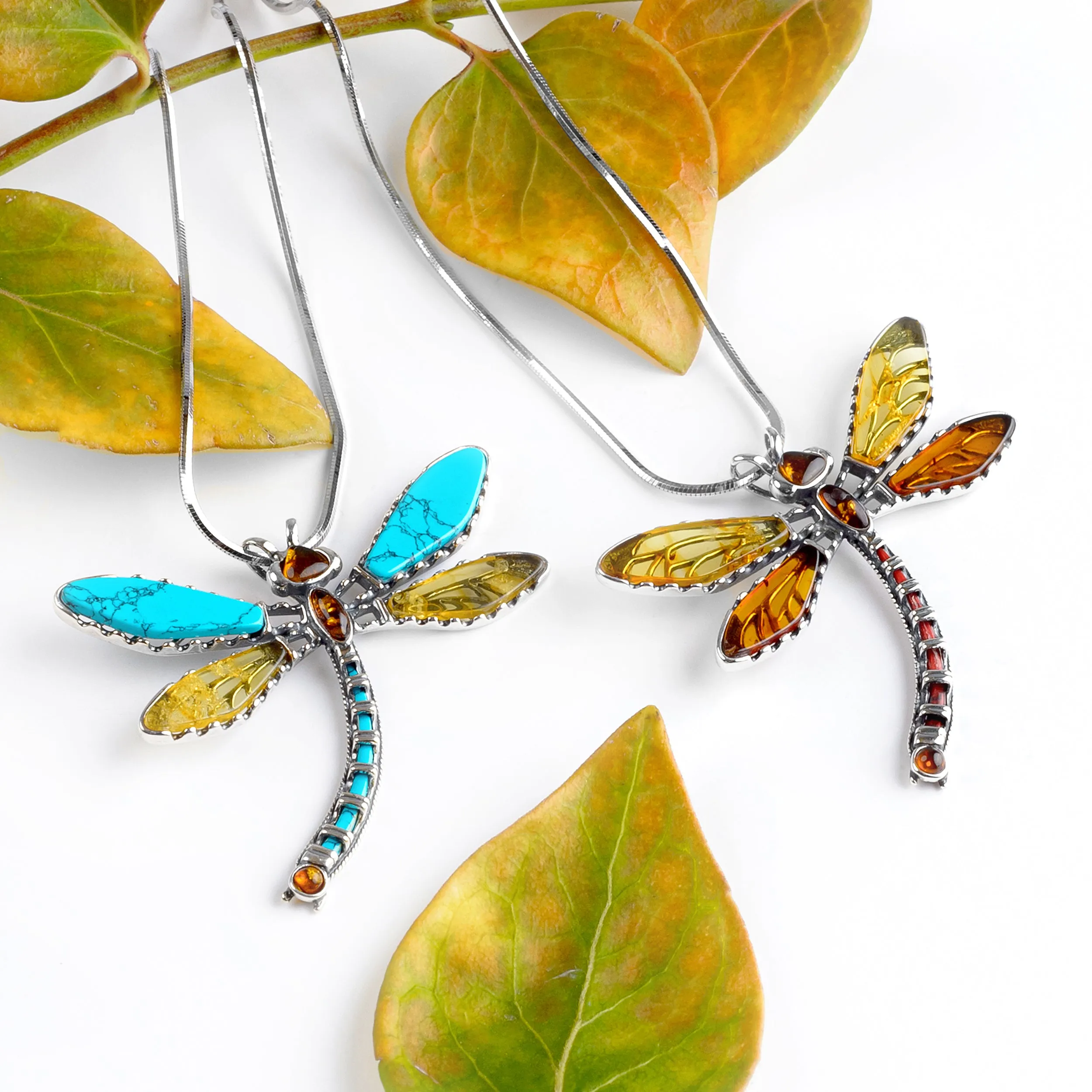 Exotic Dragonfly Necklace in Silver and Amber sold by Henryka product image thumbnail 5
