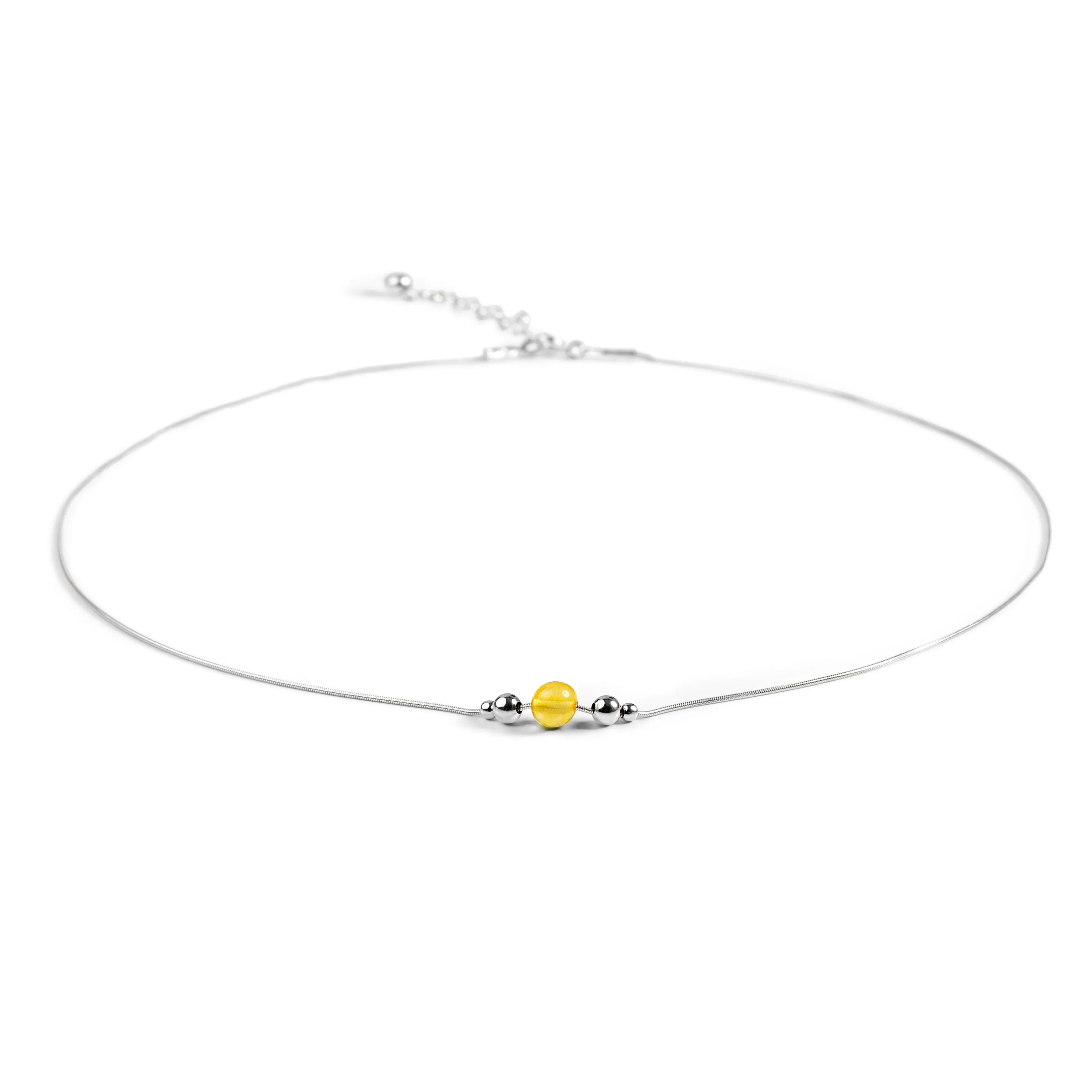 Delicate Single Stone Necklace in Silver and Yellow Amber sold by Henryka product image thumbnail 2