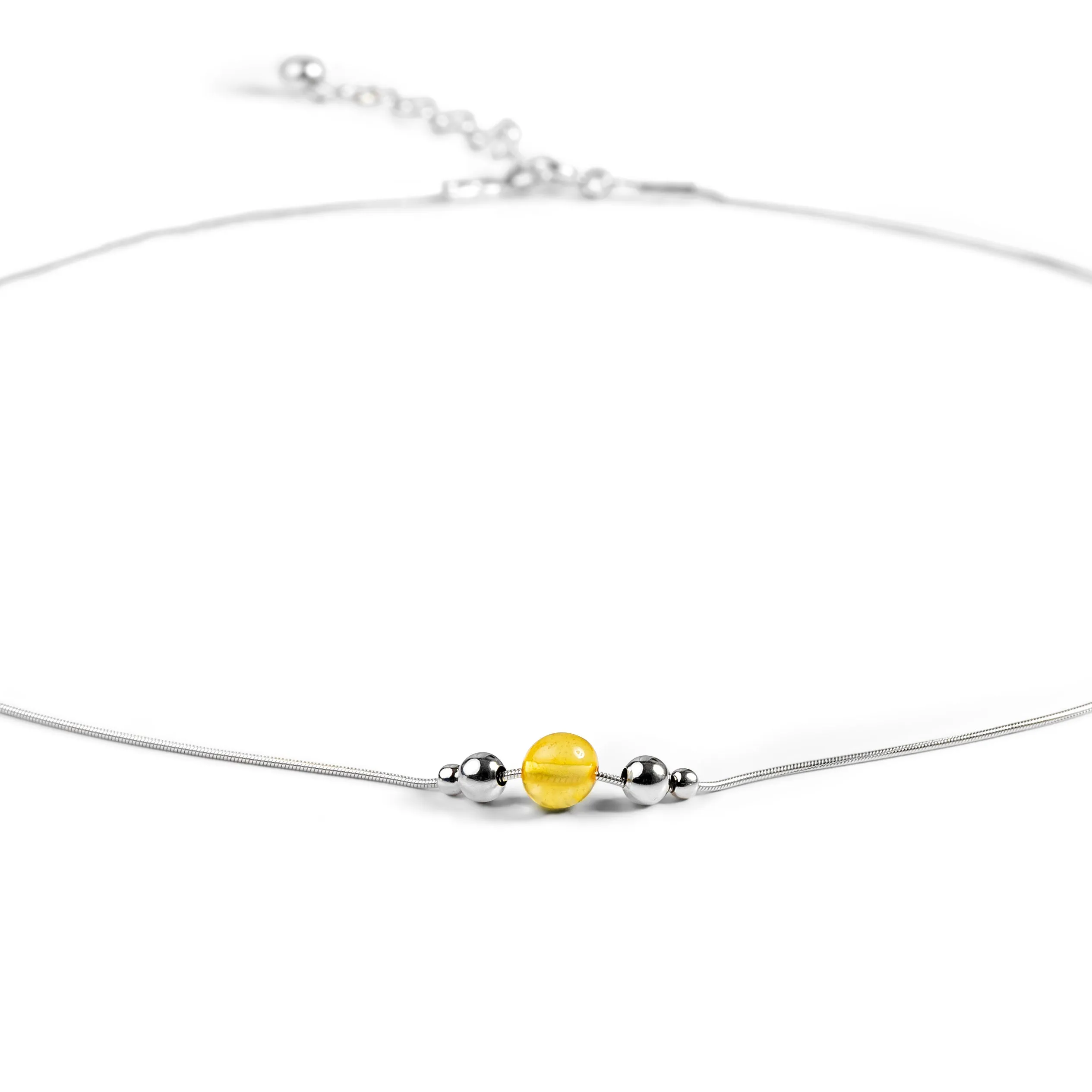 Delicate Single Stone Necklace in Silver and Yellow Amber sold by Henryka
