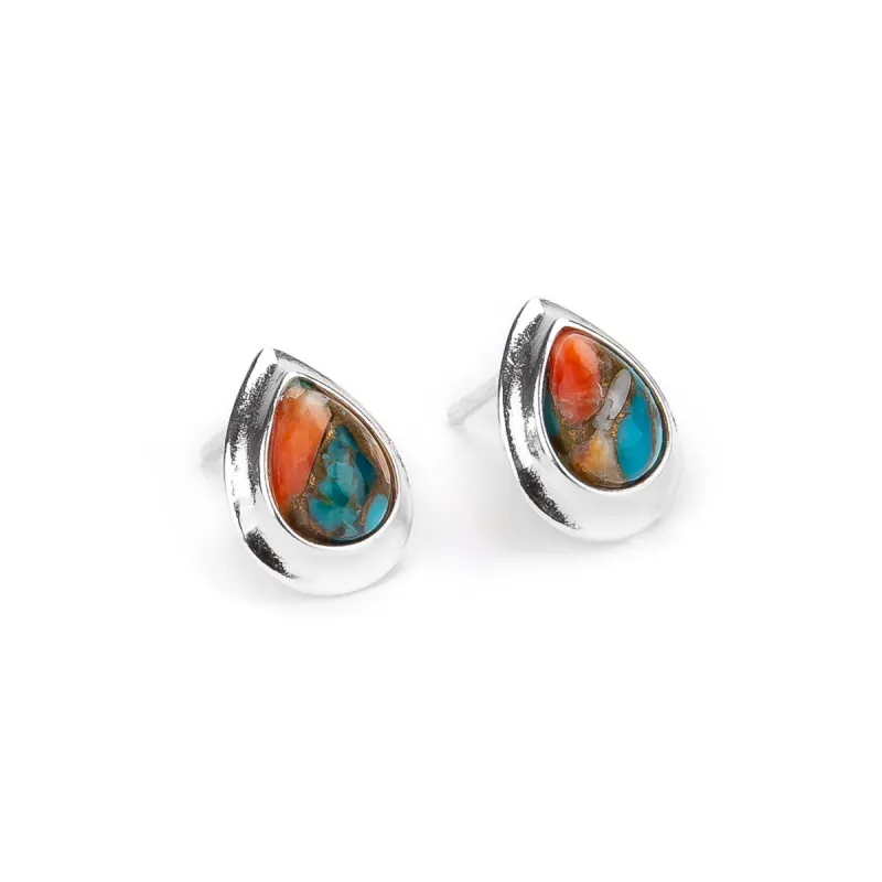 Classic Teardrop Stud Earrings in Silver and Oyster Copper Turquoise sold by Henryka