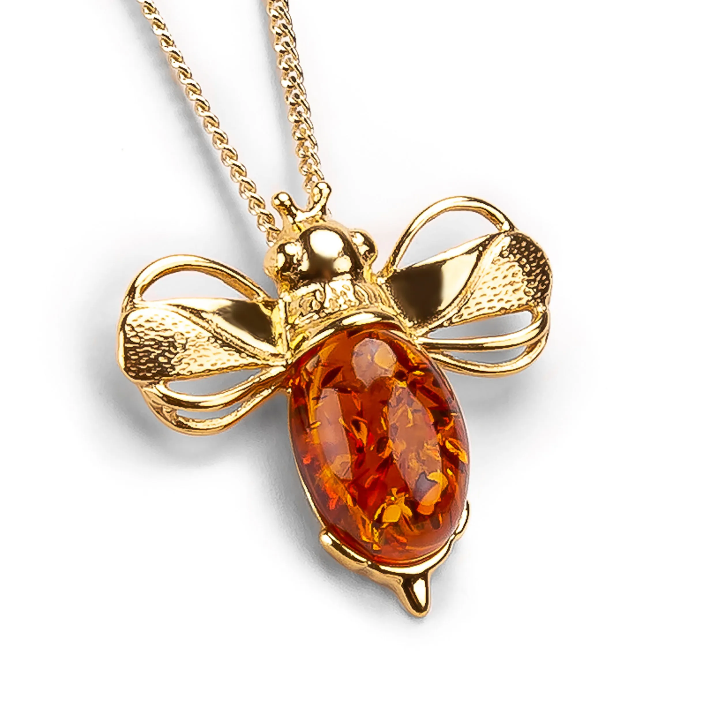 Large Bumble Bee Necklace in Silver with 24ct Gold & Amber sold by Henryka