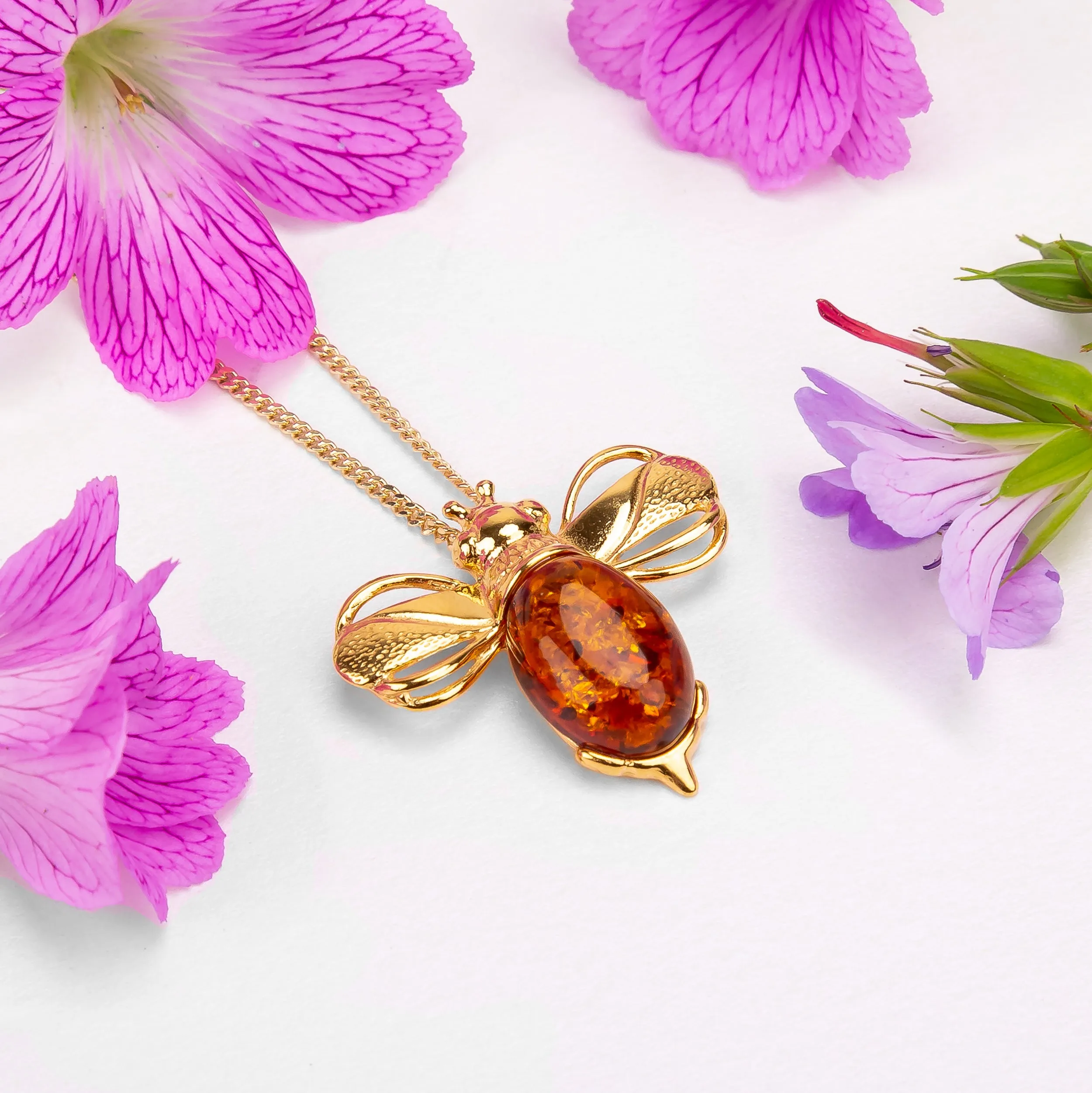 Large Bumble Bee Necklace in Silver with 24ct Gold & Amber sold by Henryka product image thumbnail 5