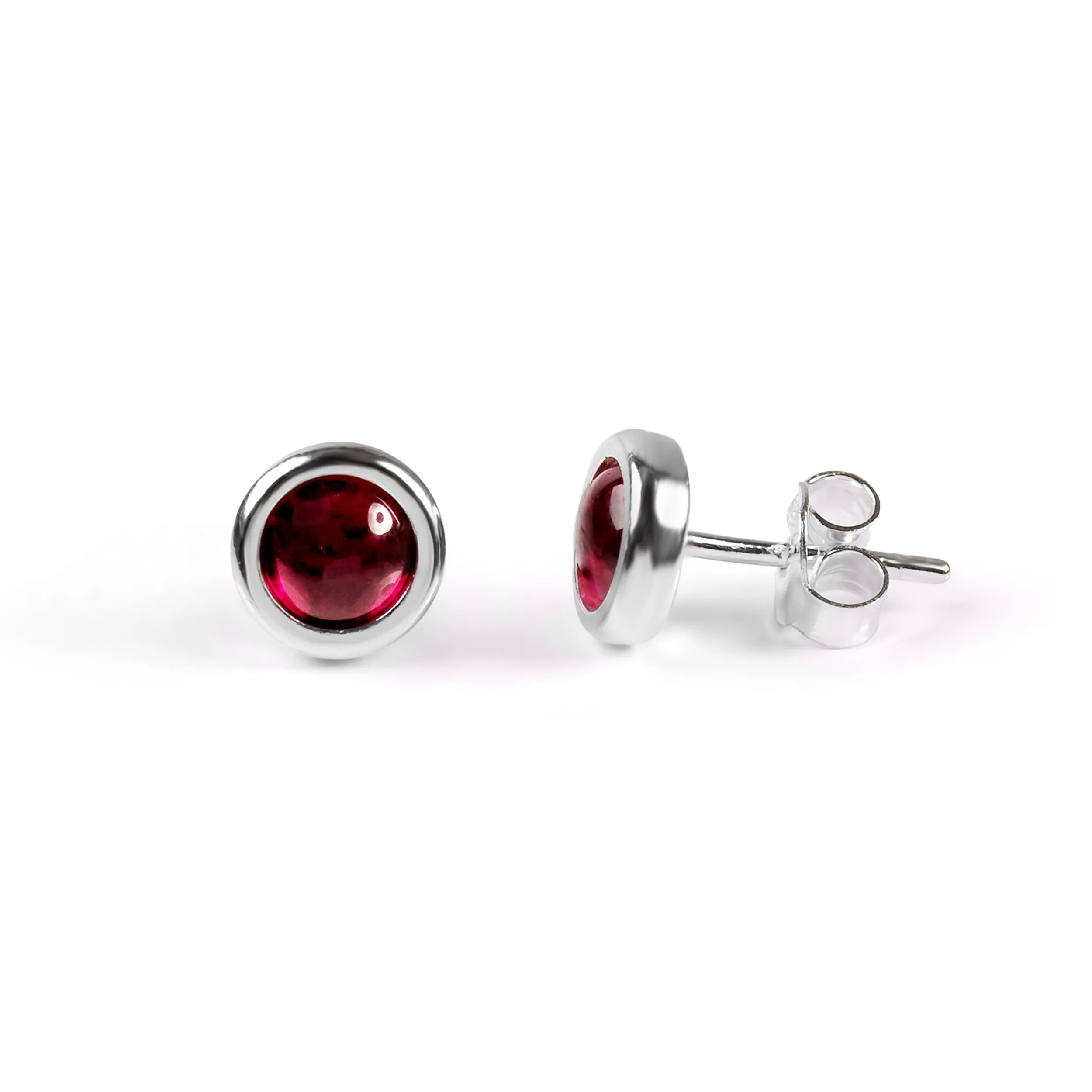 Small Round Stud Earrings in Silver and Garnet sold by Henryka product image thumbnail 2