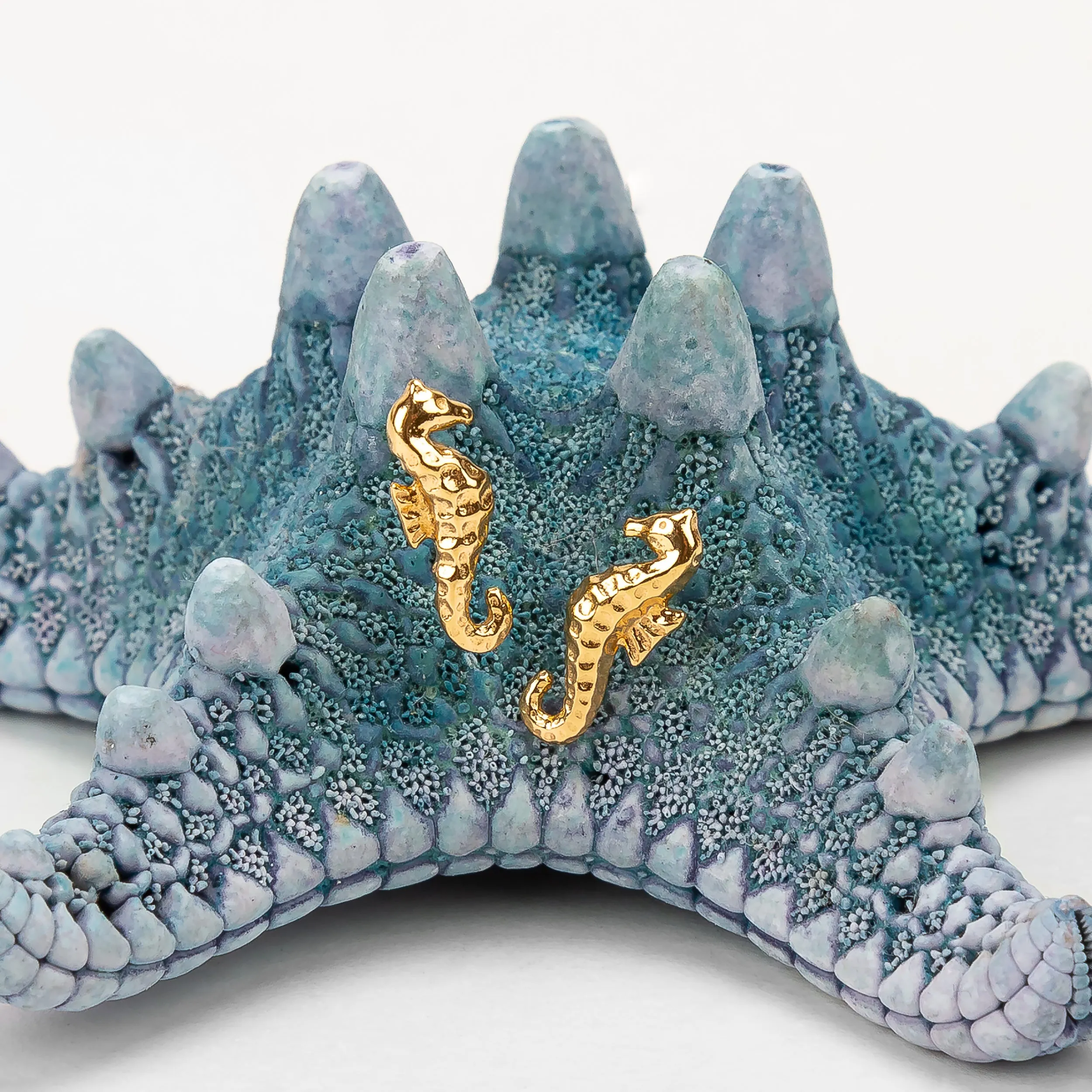 Miniature Seahorse Stud Earrings in Silver with 24ct Gold sold by Henryka product image thumbnail 4