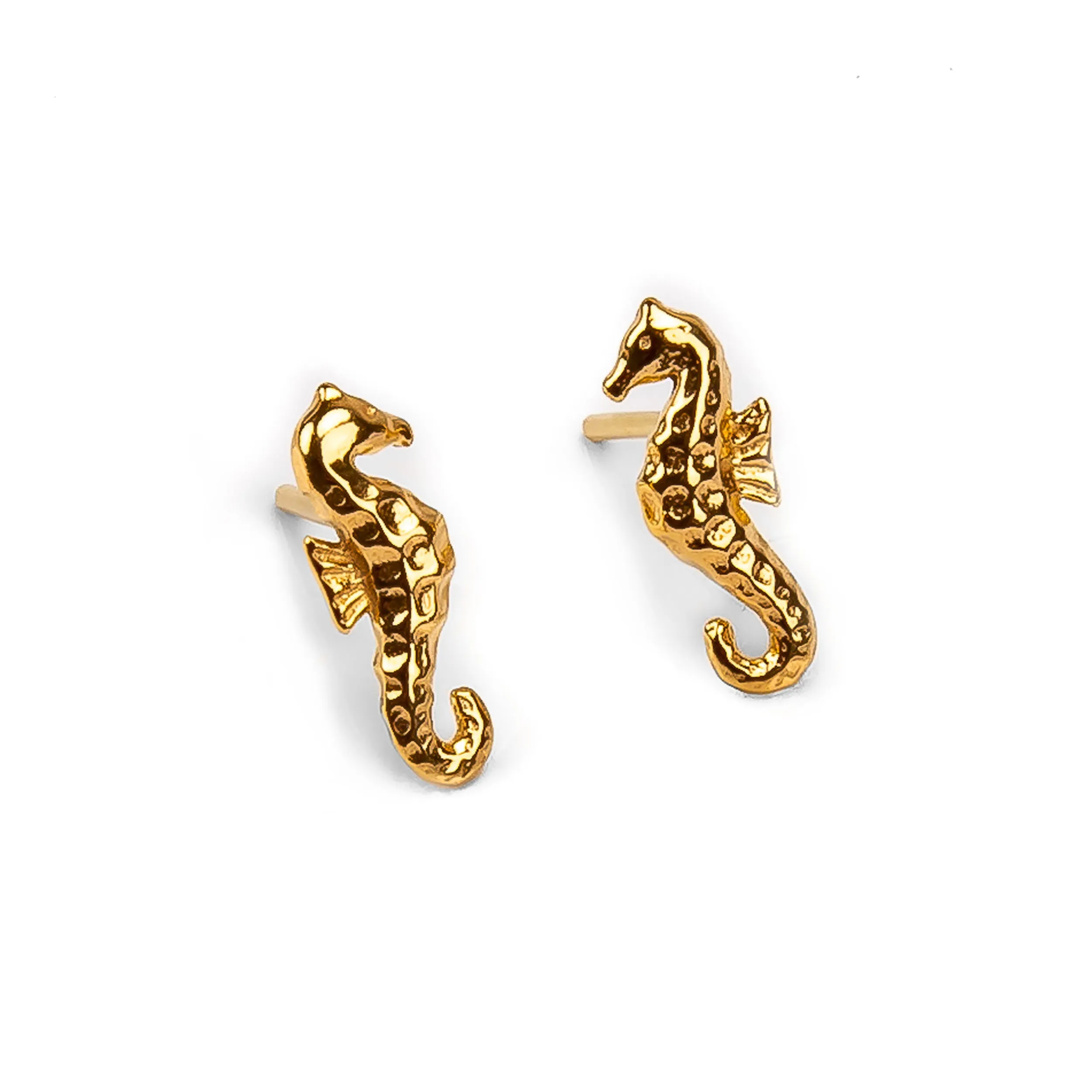 Miniature Seahorse Stud Earrings in Silver with 24ct Gold sold by Henryka