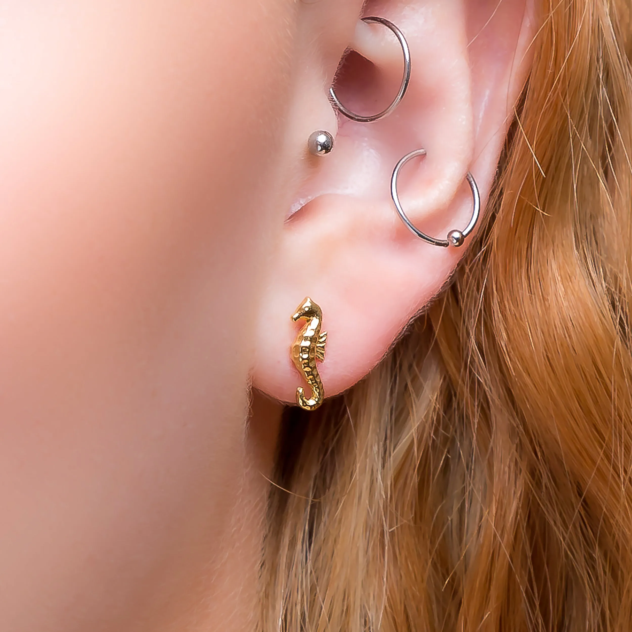 Miniature Seahorse Stud Earrings in Silver with 24ct Gold sold by Henryka product image thumbnail 2