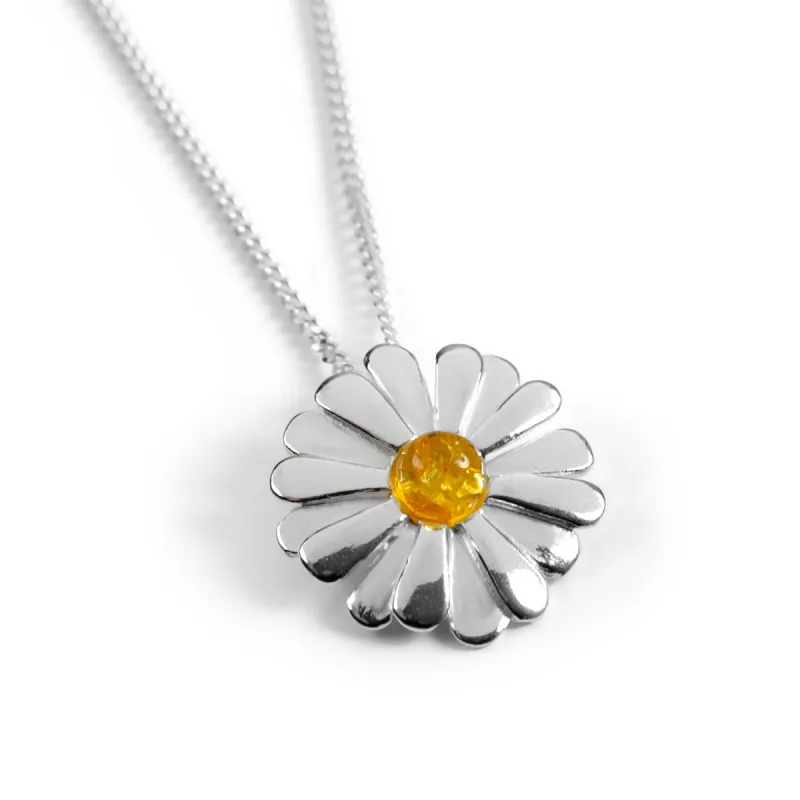 Daisy Necklace in Silver and Yellow Amber sold by Henryka