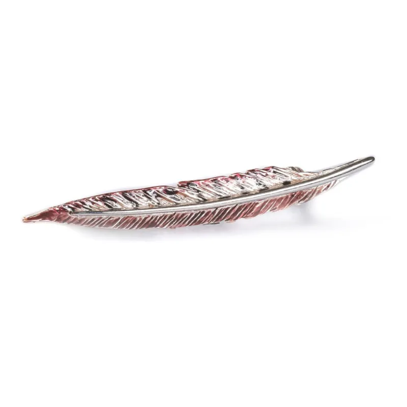 Handpainted Pheasant Bird Feather Brooch in Silver made by Henryka