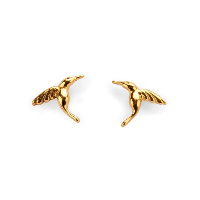 Miniature Hummingbird Stud Earrings in Silver with 24ct Gold sold by Henryka