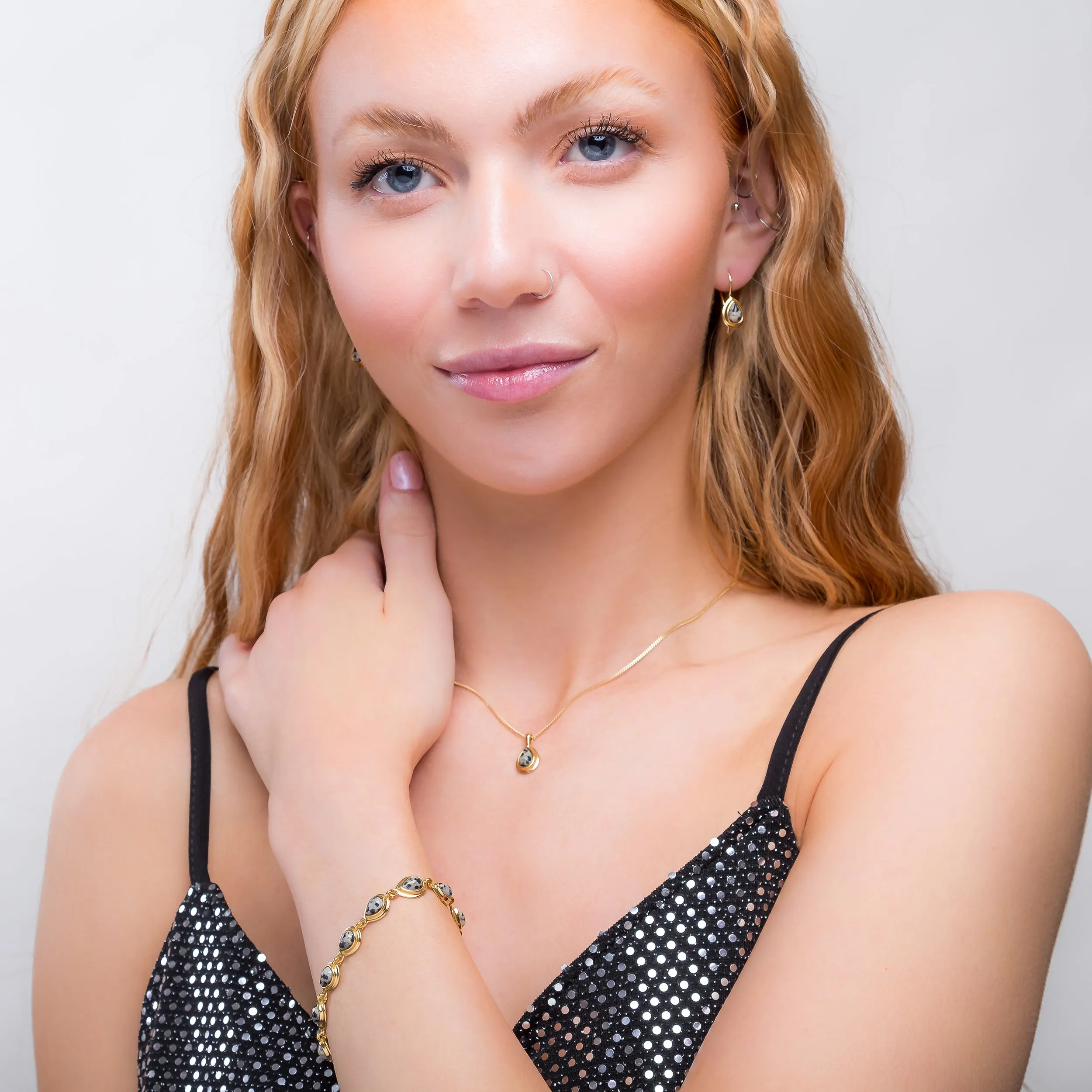 Classic Teardrop Necklace in Silver with 24ct Gold & Dalmatian Jasper sold by Henryka product image thumbnail 4