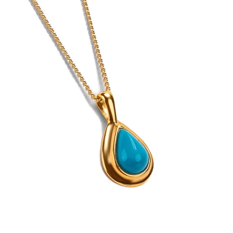 Classic Teardrop Necklace in Silver with 24ct Gold and Turquoise sold by Henryka