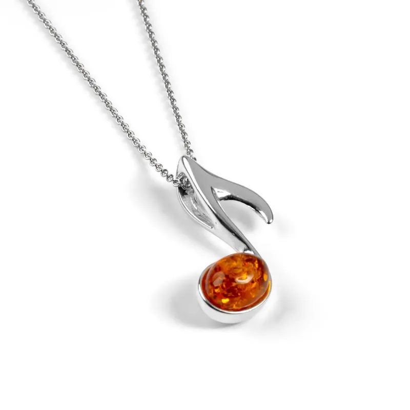 Quaver Music Note Necklace in Silver and Amber sold by Henryka
