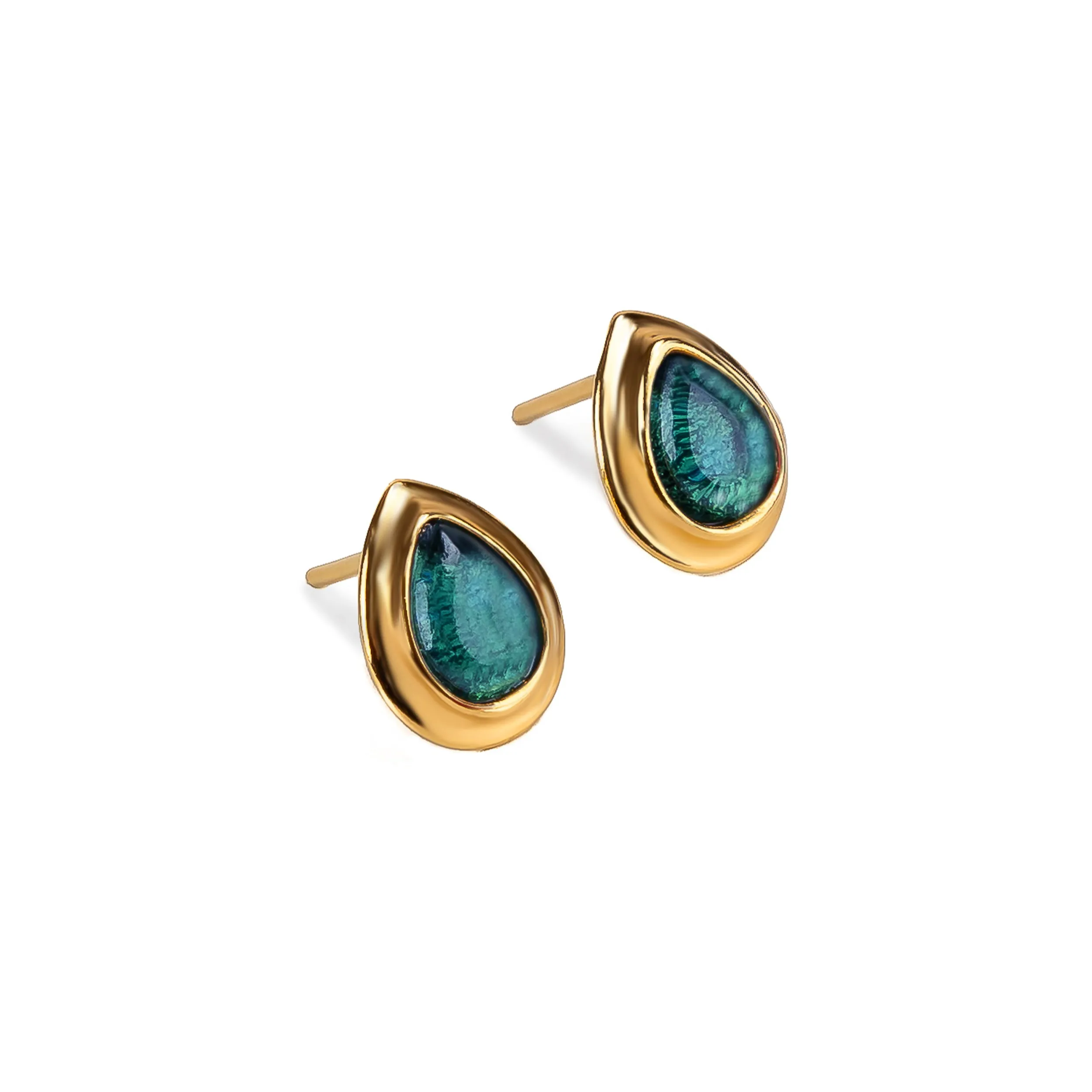 Classic Teardrop Stud Earrings in Silver with 24ct Gold & London Blue Topaz sold by Henryka