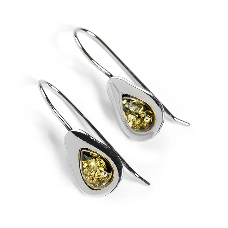 Avocado Drop Earrings in Silver and Green Amber sold by Henryka