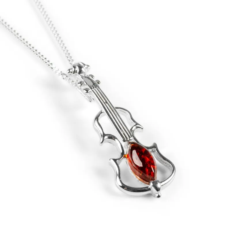 Music Violin Necklace in Silver and Amber sold by Henryka