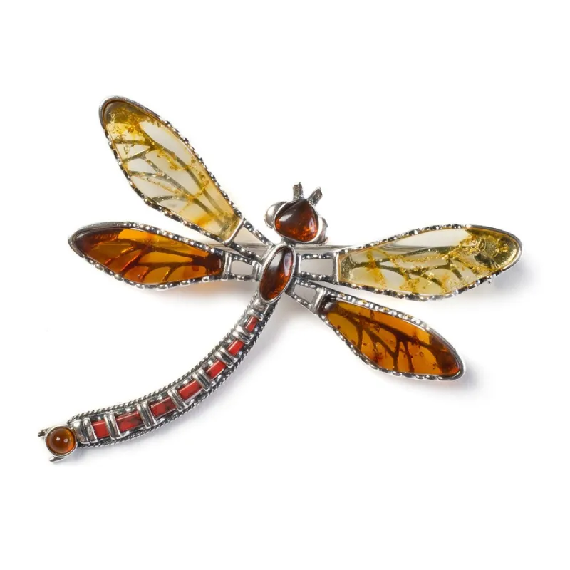 Exotic Dragonfly Brooch in Silver and Amber sold by Henryka